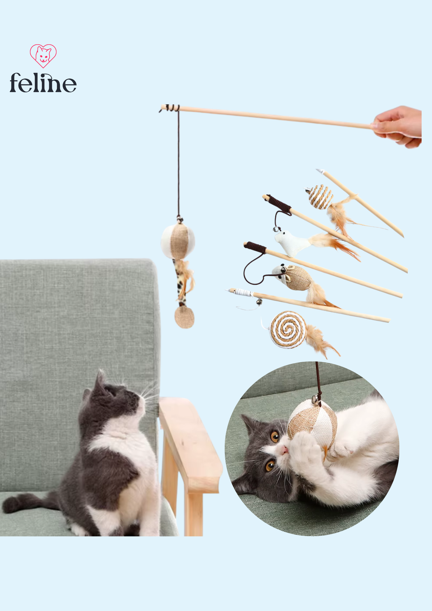 jouet baton pour chat et chat qui joue