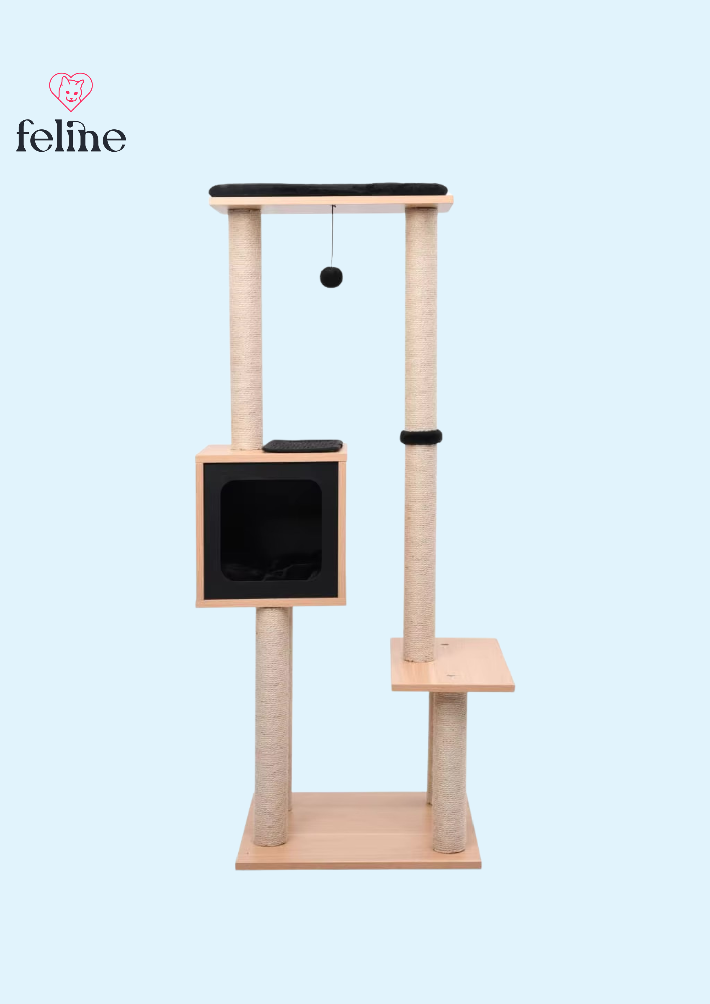 Arbre à chat design 3 niveaux en bois - 129 cm