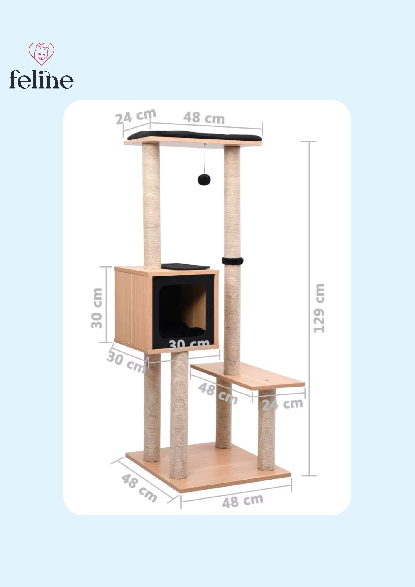 Arbre à chat design 3 niveaux en bois - 129 cm