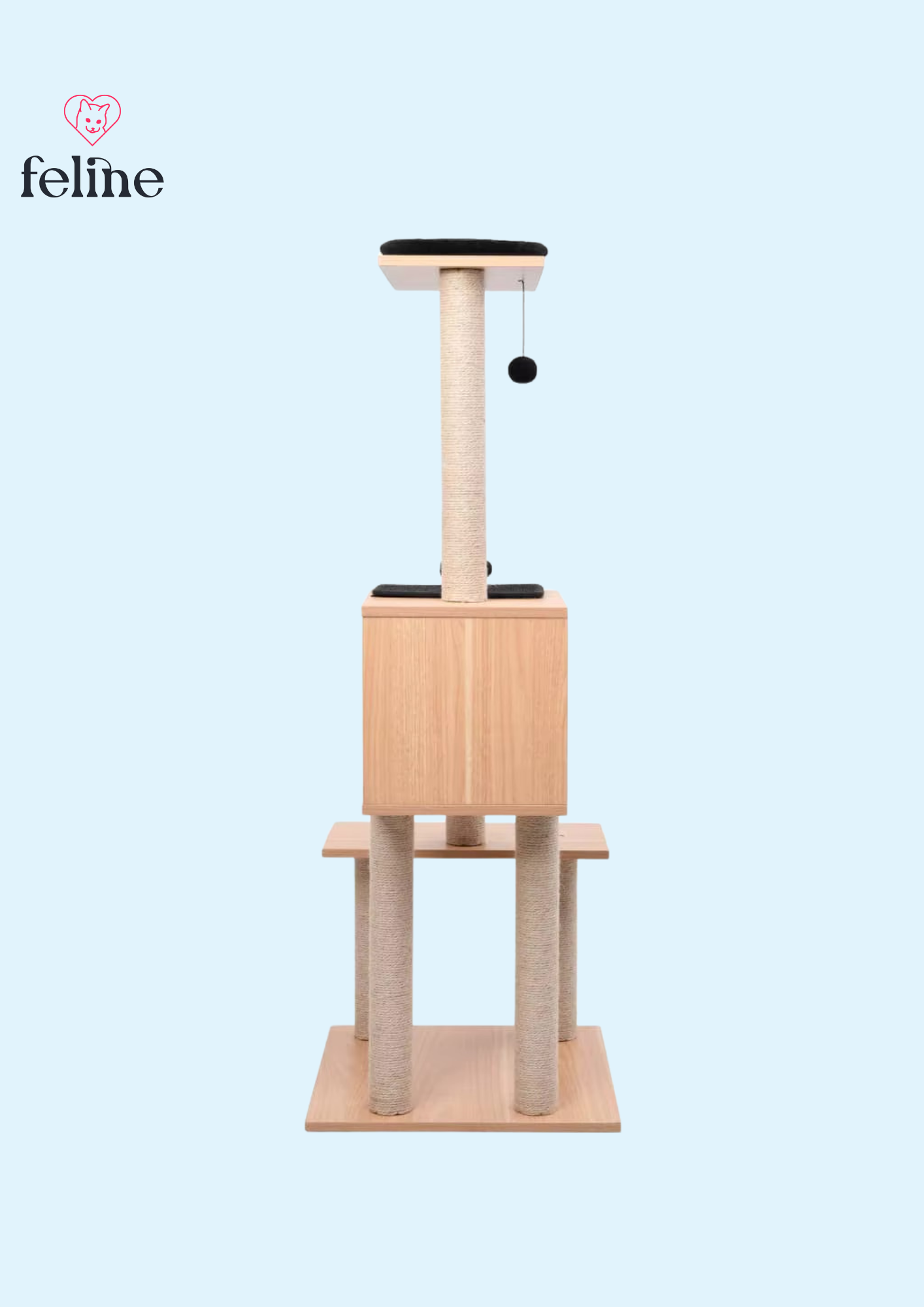 Arbre à chat design 3 niveaux en bois - 129 cm
