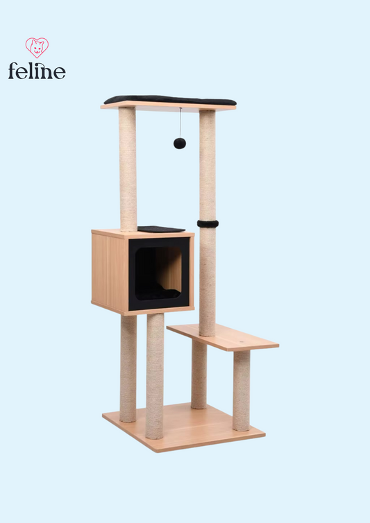 Arbre à chat design 3 niveaux en bois - 129 cm