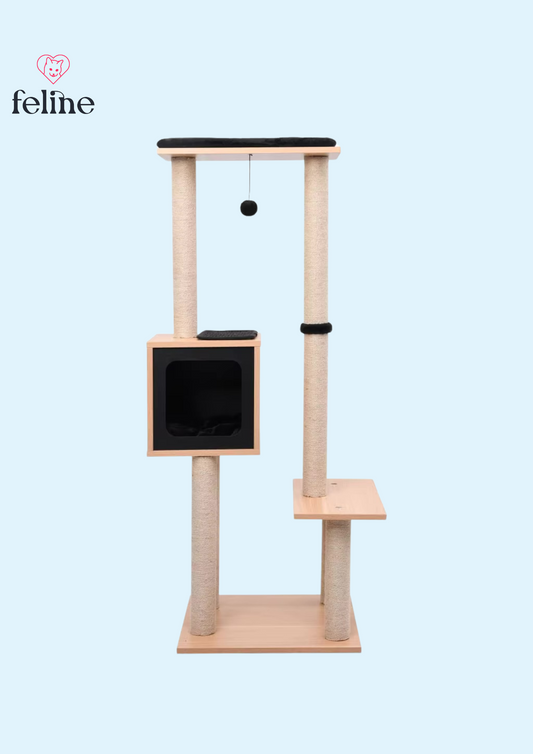 Arbre à chat design 3 niveaux en bois - 129 cm